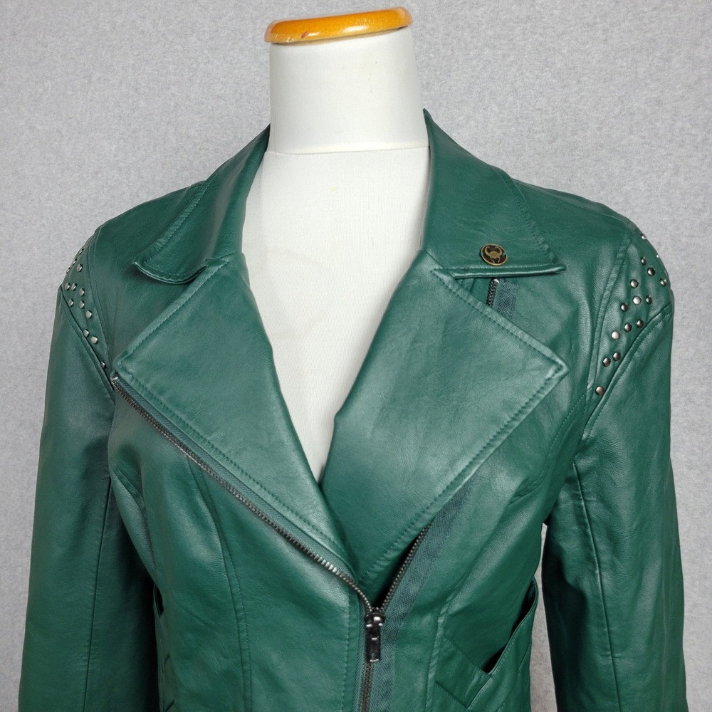 Marvel Her Universe Loki Green Faux Leather Studded Moto Jacket Large LG - Picture 2 of 16
